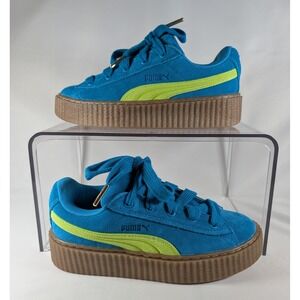 Puma Fenty Creeper Phatty Blue Lime Green Suede Platform Sneakers 399332-02 6.5W